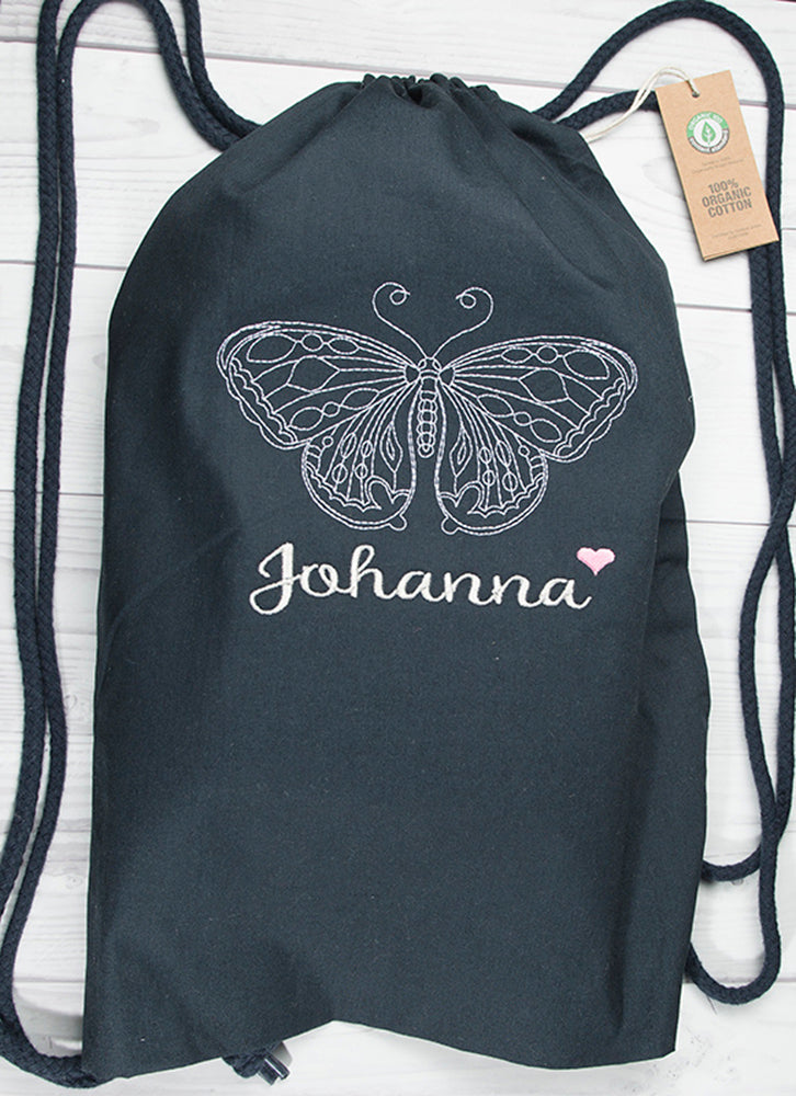 Beuteltasche ,,Schmetterling mit Wunschnamen" - HANDMADEATELIER