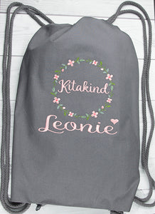 Beuteltasche ,,Kranz Kitakind mit Wunschnamen" - HANDMADEATELIER