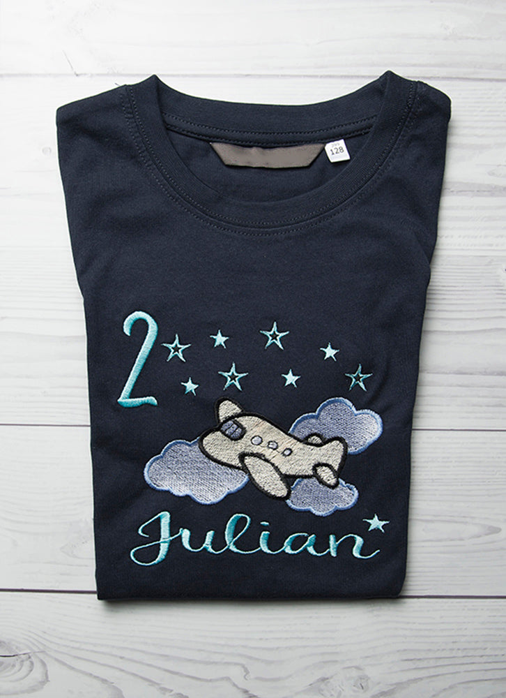 Kindershirt ,,Flugzeug mit Sternen 2" - HANDMADEATELIER